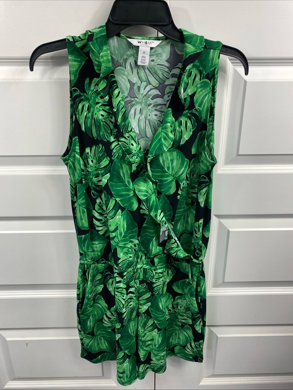 White House Black Market Orchid Palm Leaf Ruffle Summer Romper Tropical XS - Picture 9 of 9